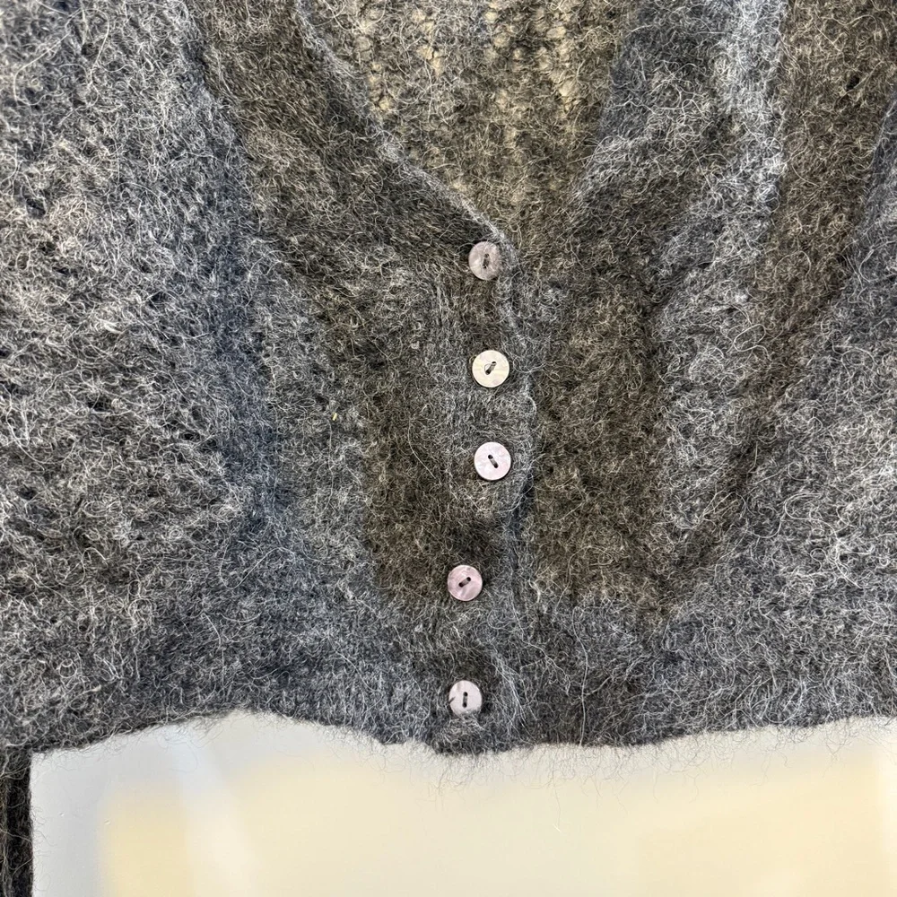FREE PEOPLE | Alpaca Blend Fuzzy Gray Cropped Button Cardigan Sweater